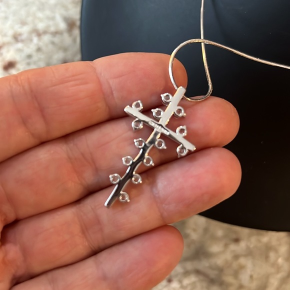 Sterling Silver Modern Cross Necklace with CZ’s - Picture 6 of 7